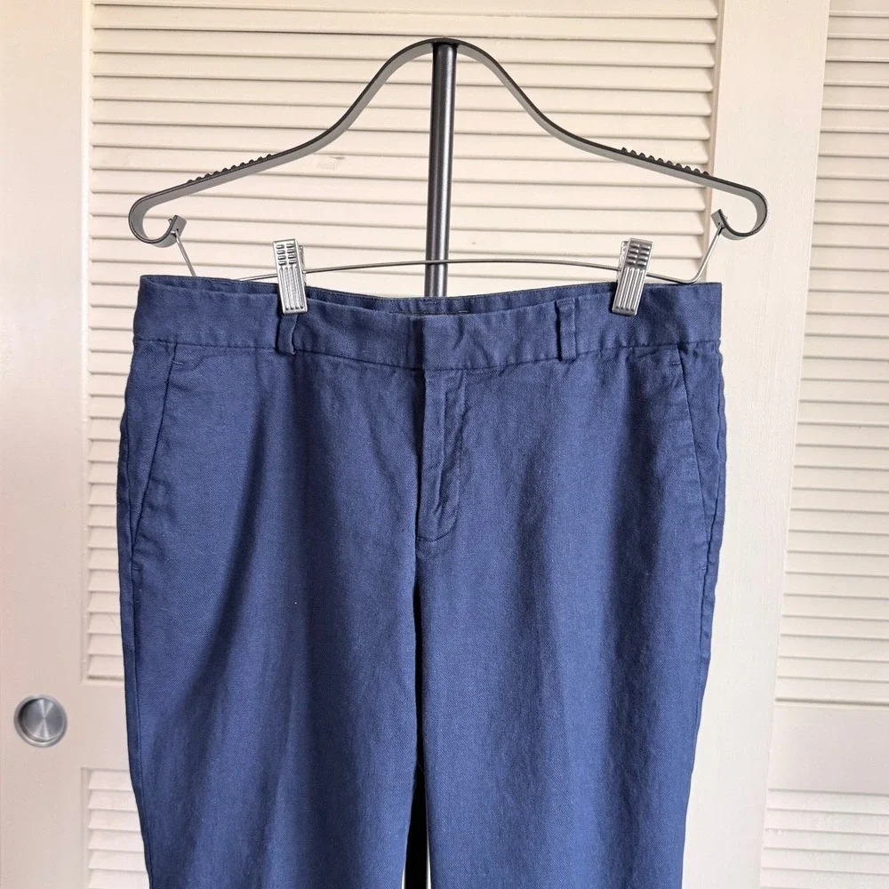 Banana Republic Logan Navy Blue Linen Cotton Straight Leg Dress Pants Size 6